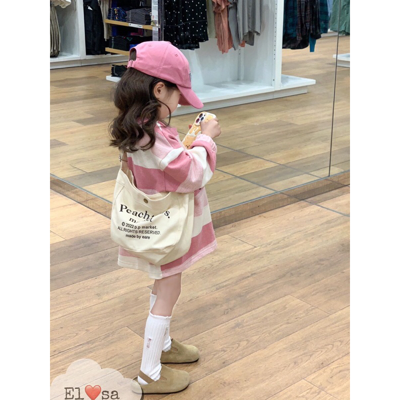 Váy xuông kẻ hồng dài tay cho bé gái