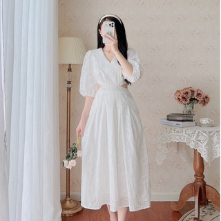 De leah - đầm thô thêu cut-out eo - thời trang thiết kế