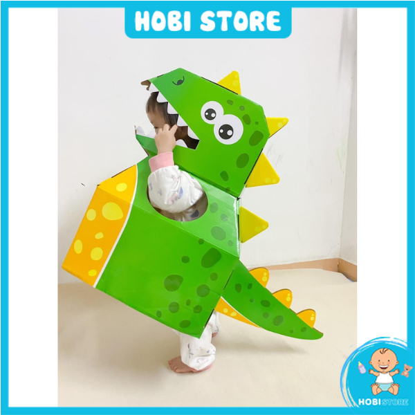 [Loại 1 size to] Bộ mô hình hoá trang cosplay khủng long đầu kỳ lân đồ chơi halloween cho bé thùng carton giấy quà tặng