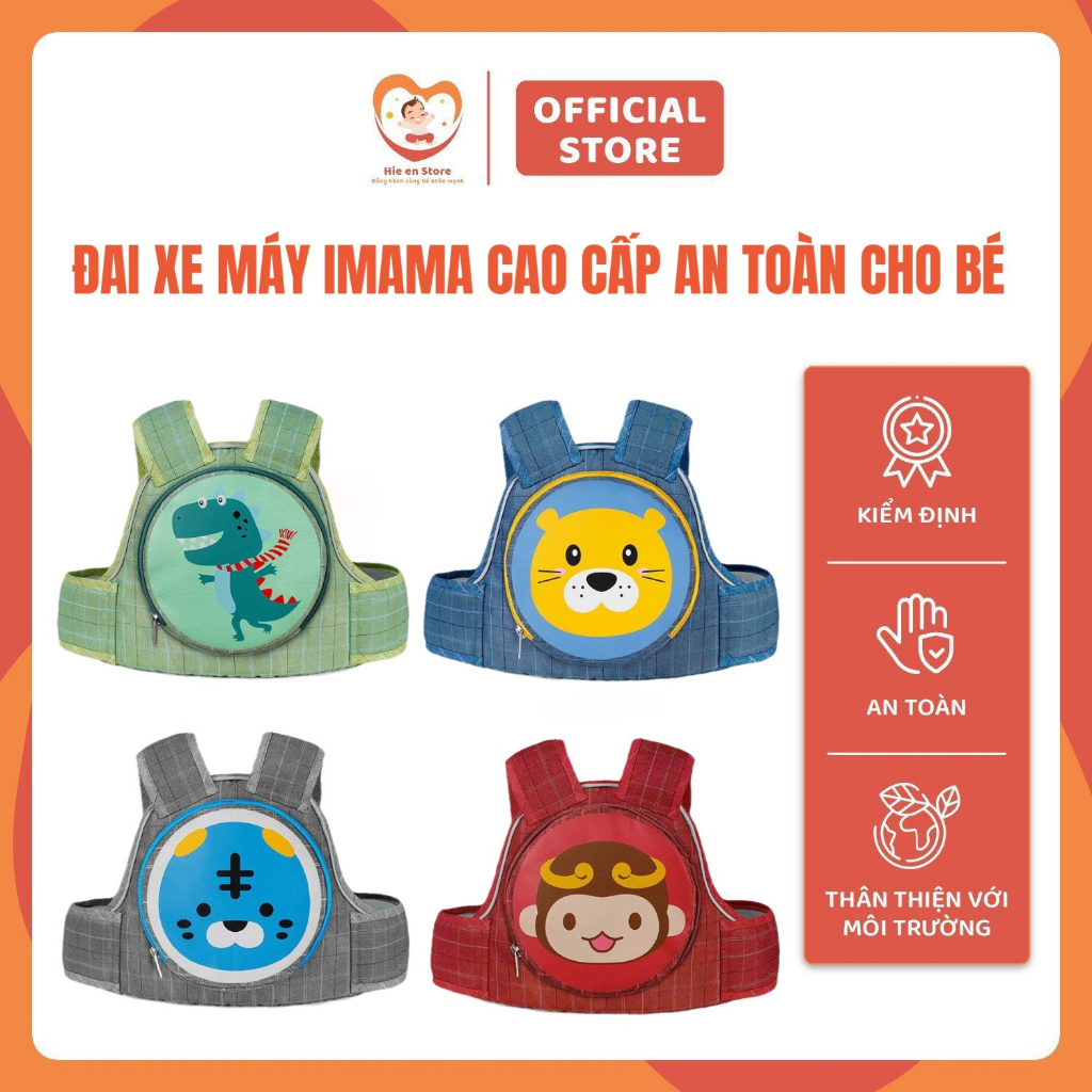 Đai đi xe máy an toàn cho bé từ 1-10 tuổi IMAMA cao cấp, dày dặn, họa tiết đáng yêu - Hie en Store