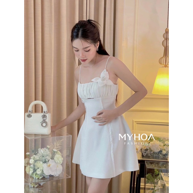 MYHOA| Váy 2 Dây Nữ Linen Thô Dúm Ngực Đính Hoa Đá TKCC
