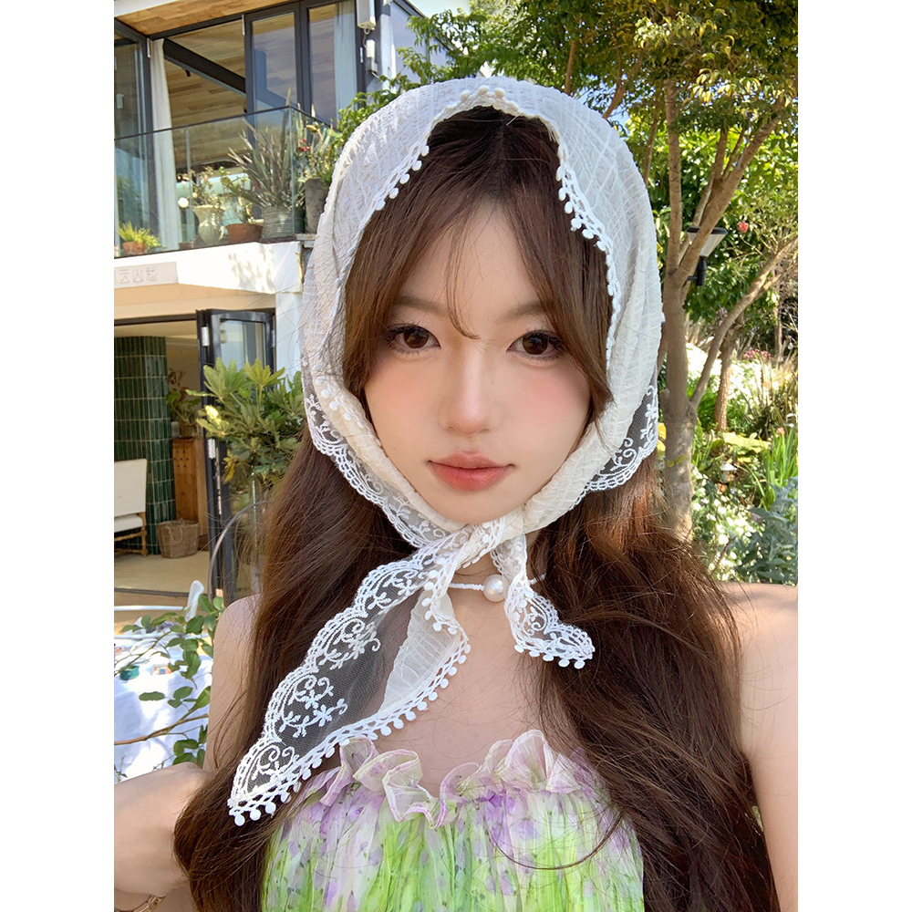 Băng đô vải, khăn đội đầu họa tiết ren, caro, voan hoa