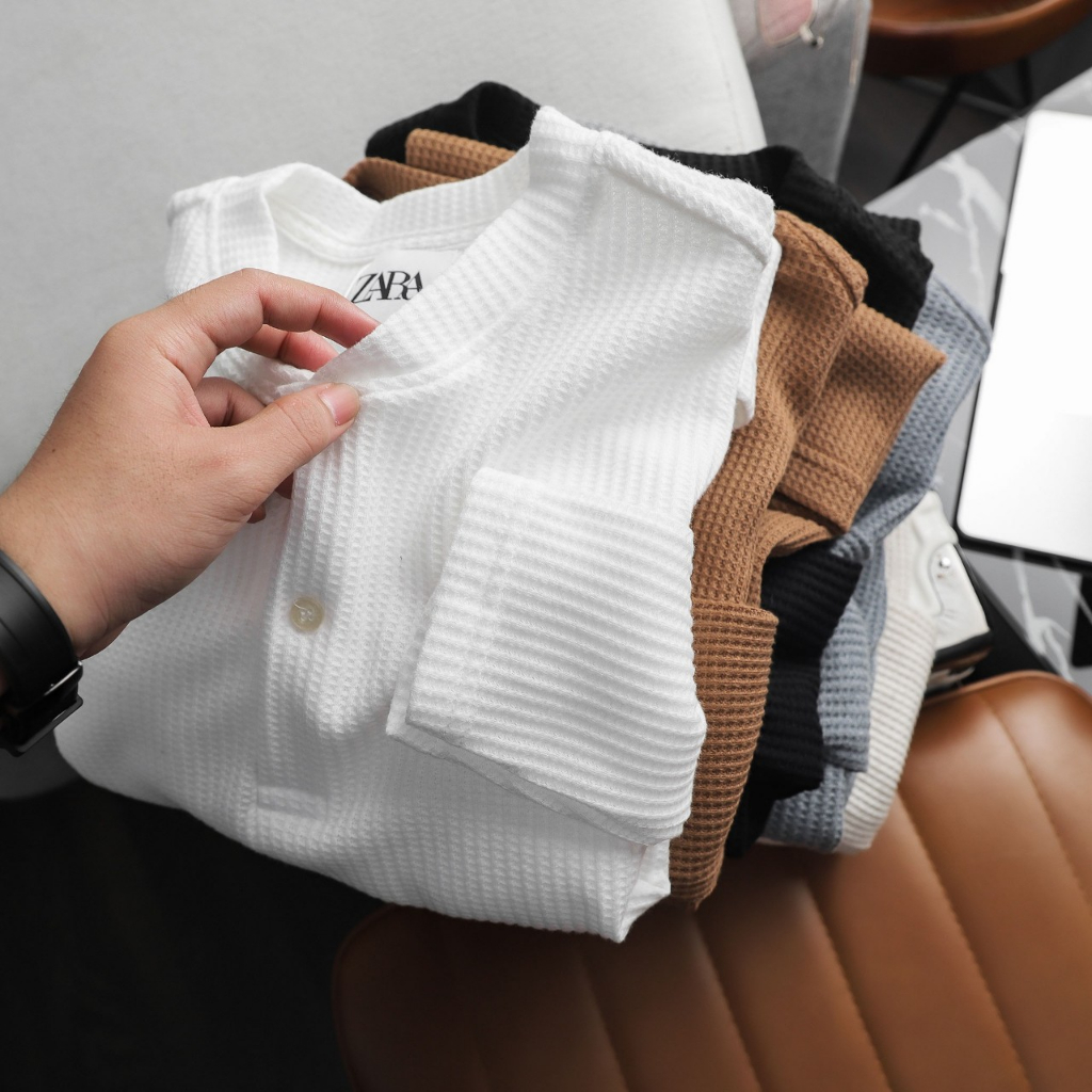 Áo thun dài tay zara henley waffle longsleeve