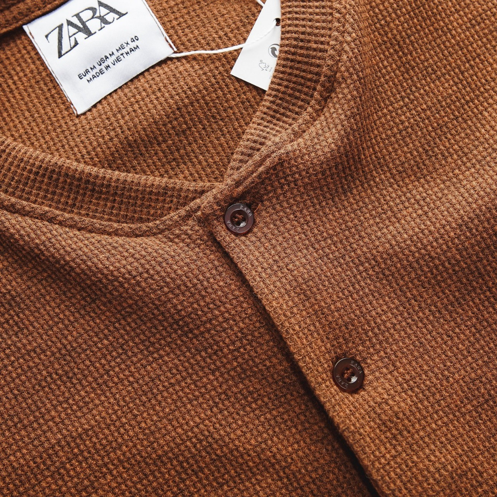 Áo thun dài tay zara henley waffle longsleeve