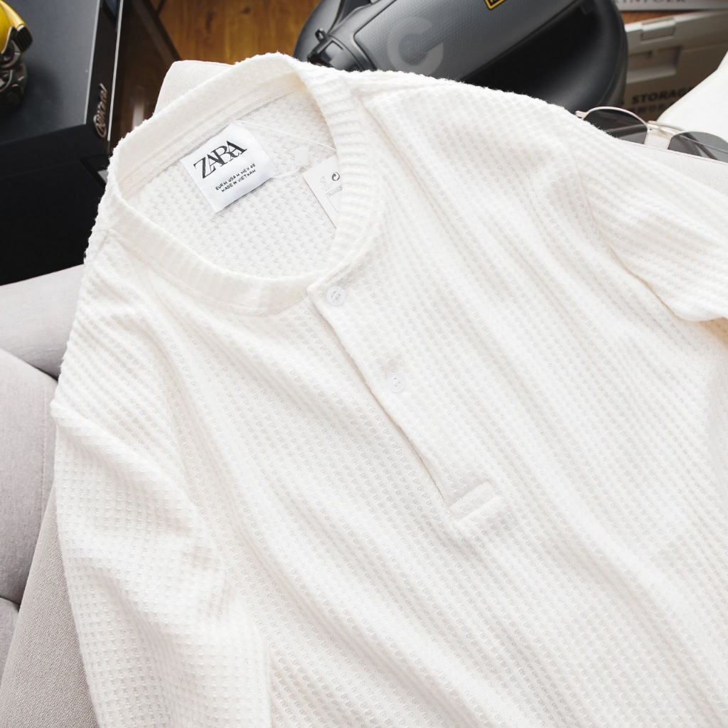 Áo thun dài tay zara henley waffle longsleeve