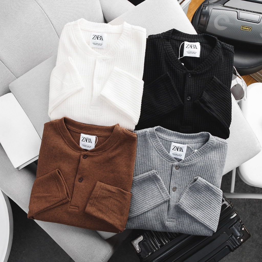 Áo thun dài tay zara henley waffle longsleeve