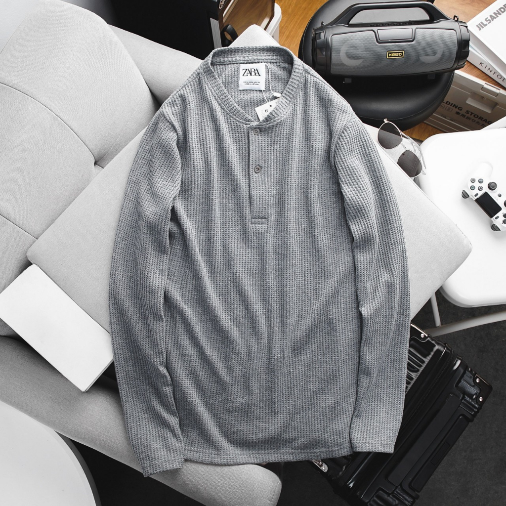 Áo thun dài tay zara henley waffle longsleeve