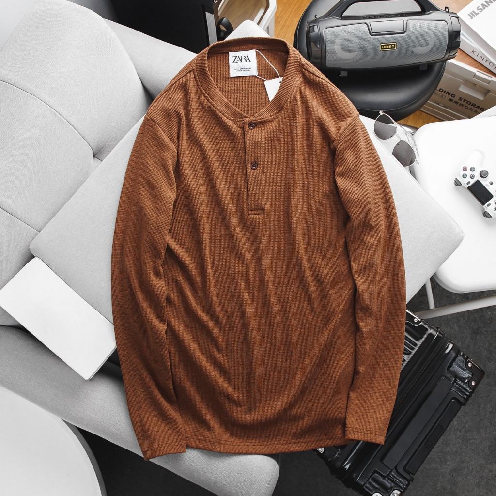 Áo thun dài tay zara henley waffle longsleeve
