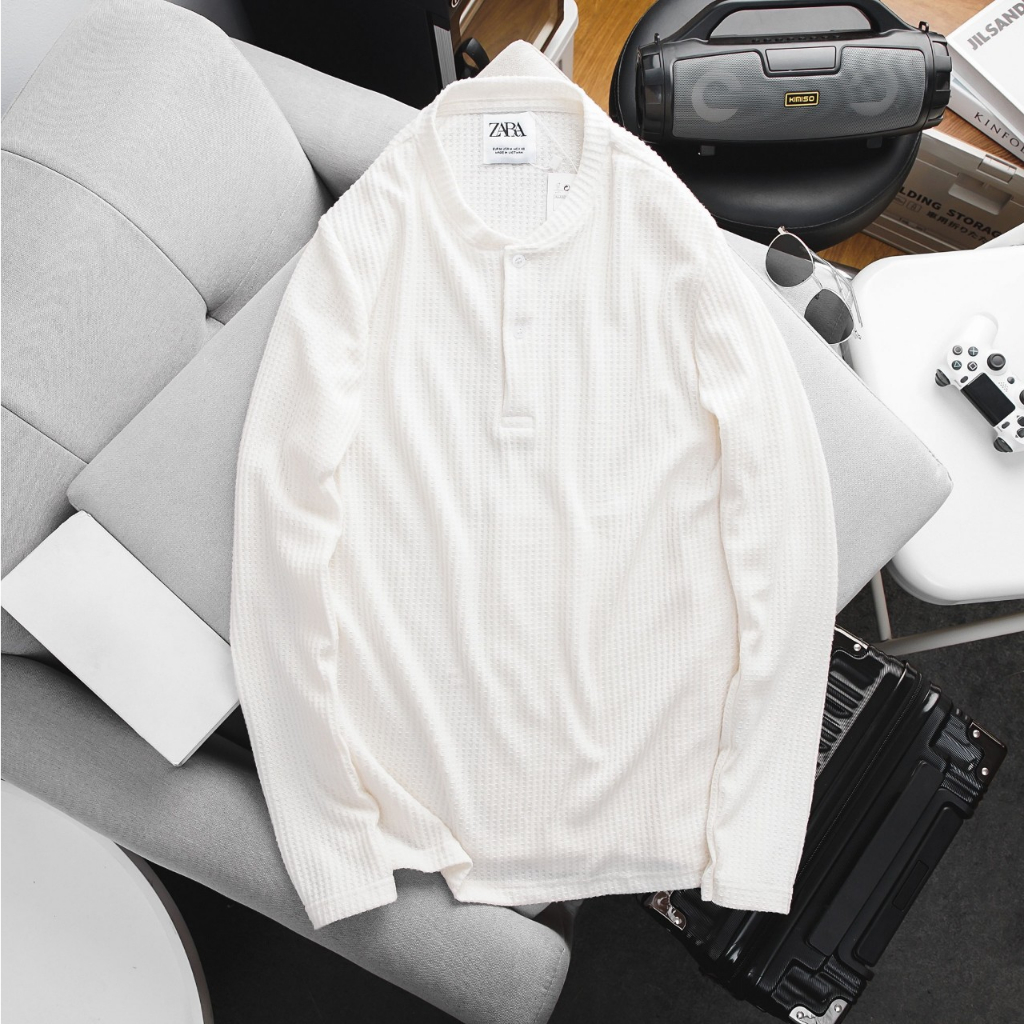 Áo thun dài tay zara henley waffle longsleeve