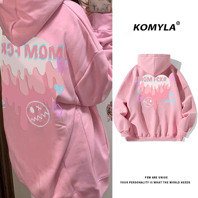 Áo hoodie form rộng tay bồng mũ hai lớp - Tim chảy