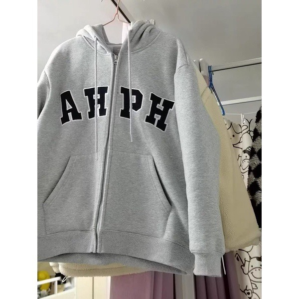 Hoodie Zip , Áo Khoác Nỉ Form Rộng Unisex In Chữ AHPH Nỉ Bông Cotton Cao Cấp