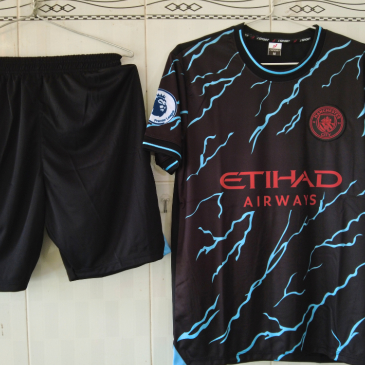 Man City sân khách, quần áo bóng đá in tên số theo yêu cầu, áo bóng đá thun lạnh, MC sân khách, MC sấm sét, HUNGSPORT TN