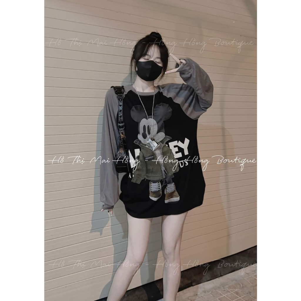 Áo Phông Áo Thun Nữ Dài Tay Dáng Thụng IN Hình MICKEY  Cotton 40-70KG 2 Màu mẫu AOMICKEYDTAYIN1M. PT237