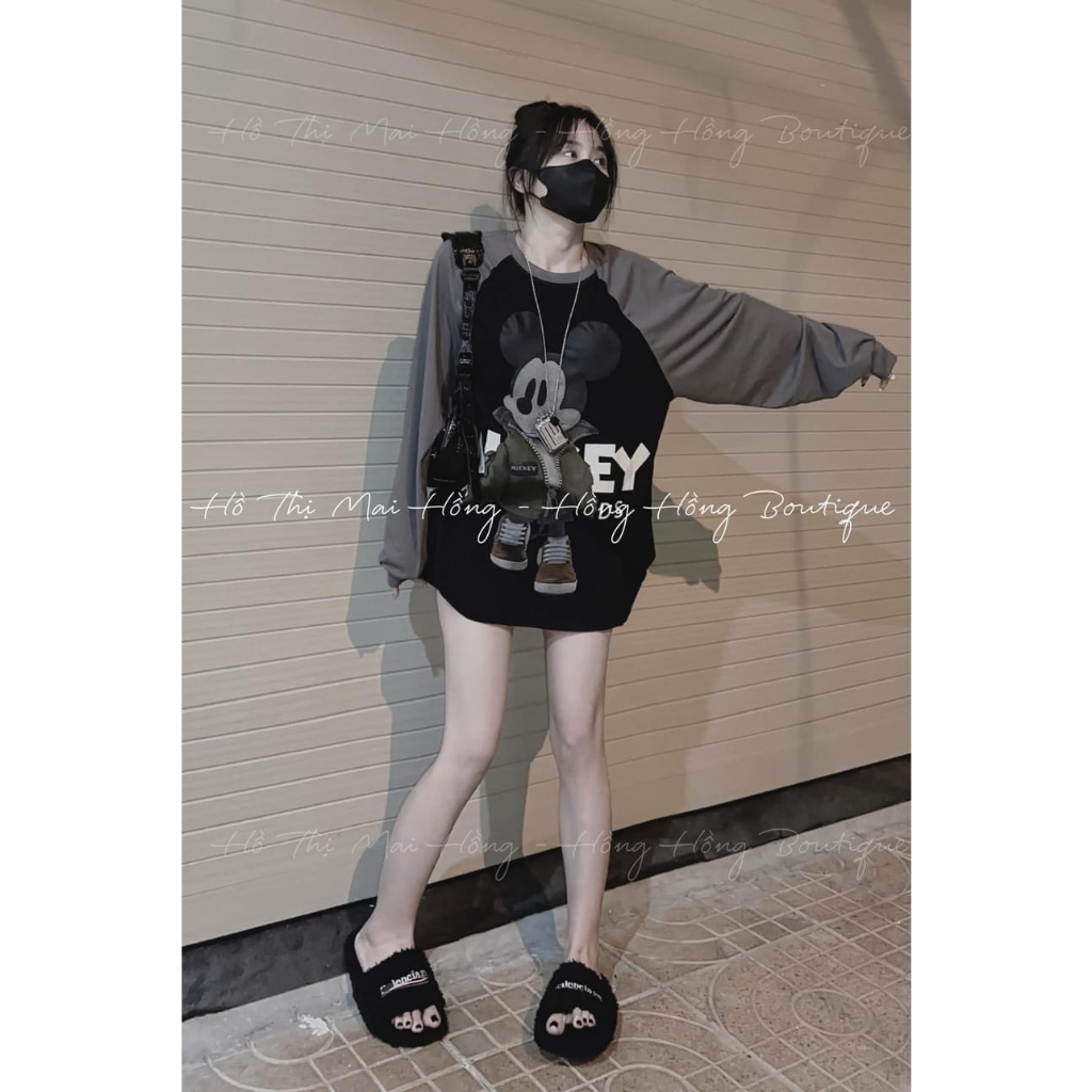 Áo Phông Áo Thun Nữ Dài Tay Dáng Thụng IN Hình MICKEY  Cotton 40-70KG 2 Màu mẫu AOMICKEYDTAYIN1M. PT237