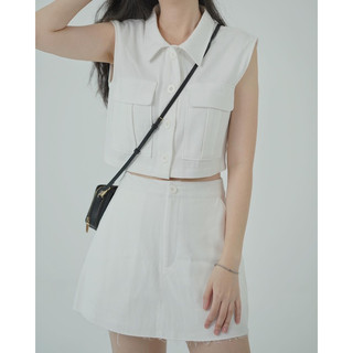 Set kaki Trắng croptop túi hộp quần váy RUCHAN