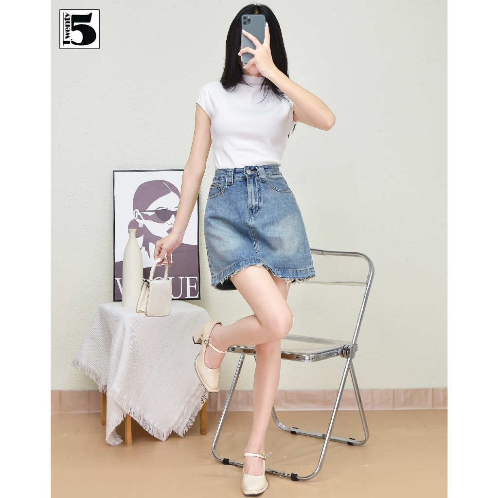 Chân váy Jeans chữ A,gấu tua rua ít Twenty.Five 4936