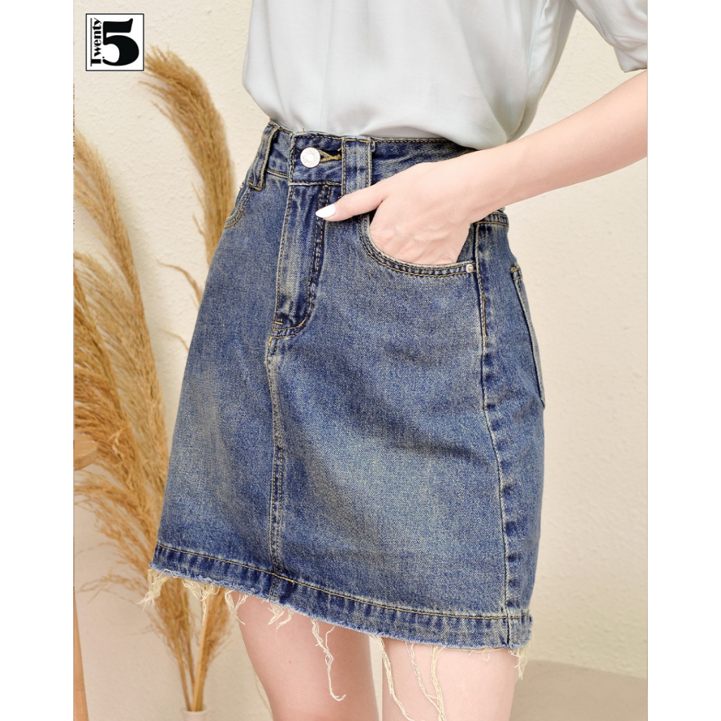 Chân váy Jeans chữ A,gấu tua rua ít Twenty.Five 4936