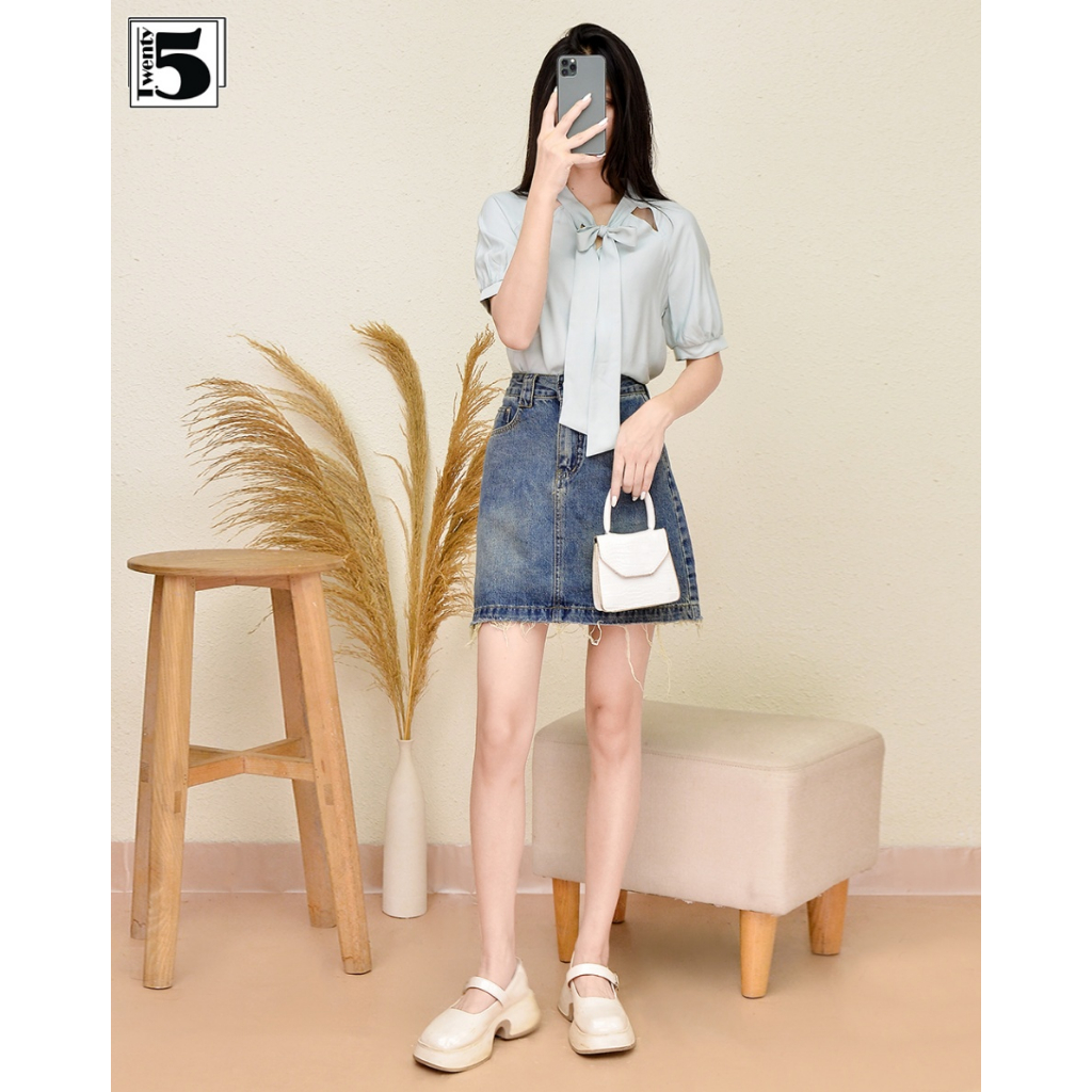 Chân váy Jeans chữ A,gấu tua rua ít Twenty.Five 4936