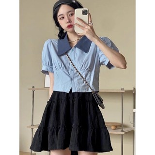 Áo sơ mi dạng croptop tay phồng [HÀNG ORDER]