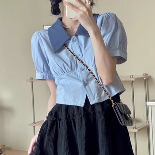 Áo sơ mi dạng croptop tay phồng [HÀNG ORDER]