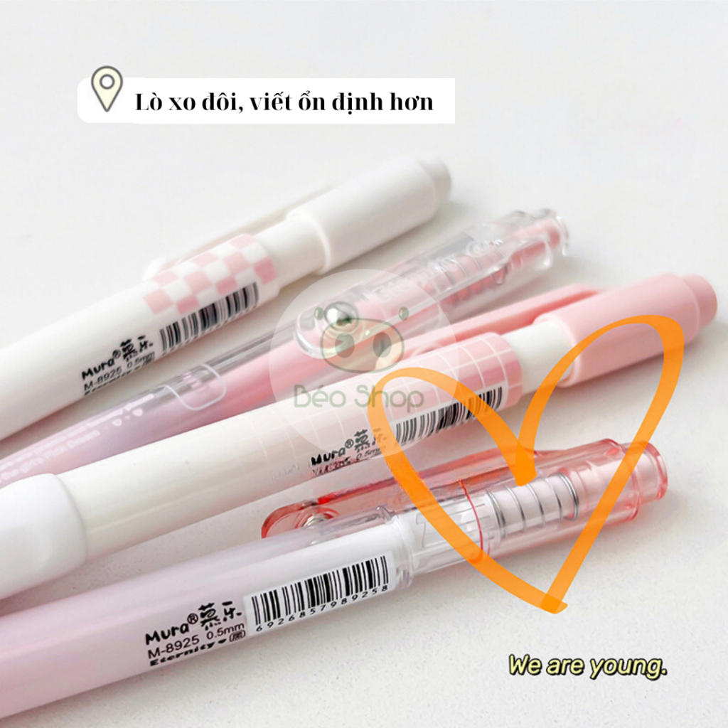 Bút gel bấm Mura Pkbeoshop Sweet Love Eternity viết bi mực đen ngòi 0.5mm màu hồng dễ thương B50