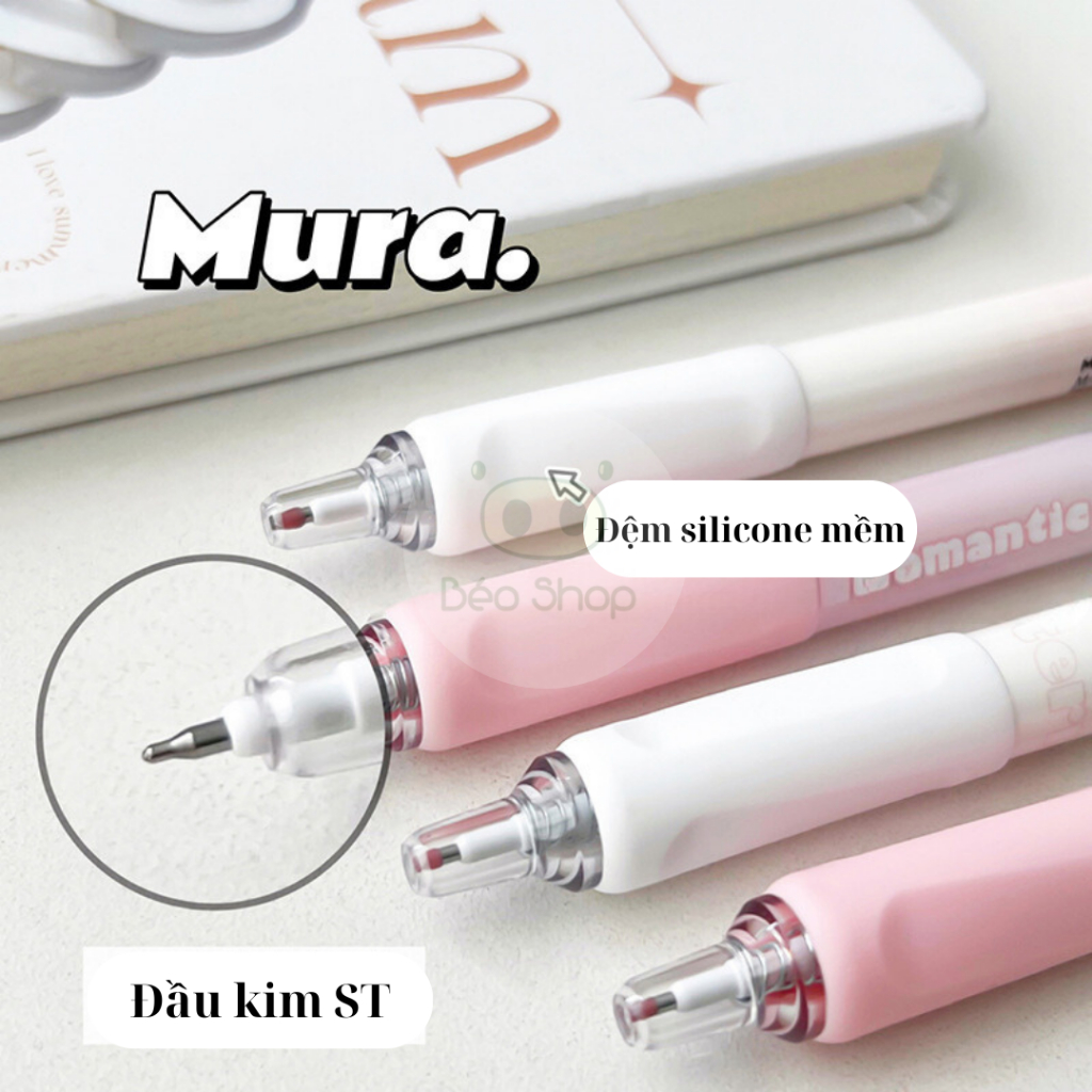 Bút gel bấm Mura Pkbeoshop Sweet Love Eternity viết bi mực đen ngòi 0.5mm màu hồng dễ thương B50