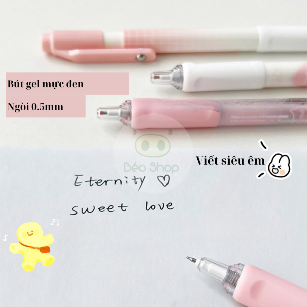 Bút gel bấm Mura Pkbeoshop Sweet Love Eternity viết bi mực đen ngòi 0.5mm màu hồng dễ thương B50