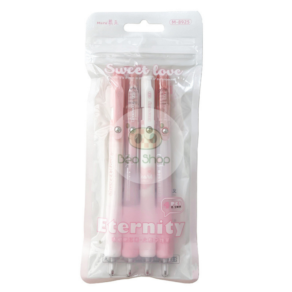 Bút gel bấm Mura Pkbeoshop Sweet Love Eternity viết bi mực đen ngòi 0.5mm màu hồng dễ thương B50