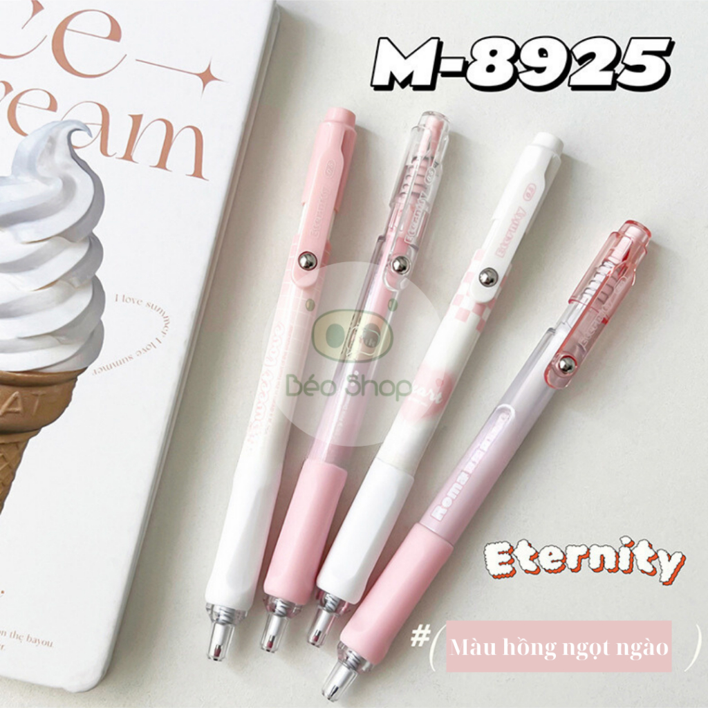 Bút gel bấm Mura Pkbeoshop Sweet Love Eternity viết bi mực đen ngòi 0.5mm màu hồng dễ thương B50