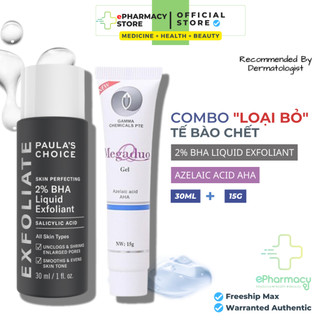 COMBO Paula's Choice BHA 2% [30ml] + Megaduo (AHA) Gel [15g] AHA + BHA tẩy da chết, tái tạo da