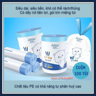 Cuộn 100 túi đựng rác dây rút Minaier (10L) kích thước 45x50cm, túi tự huỷ sinh học, siêu dai, chống rỉ nước