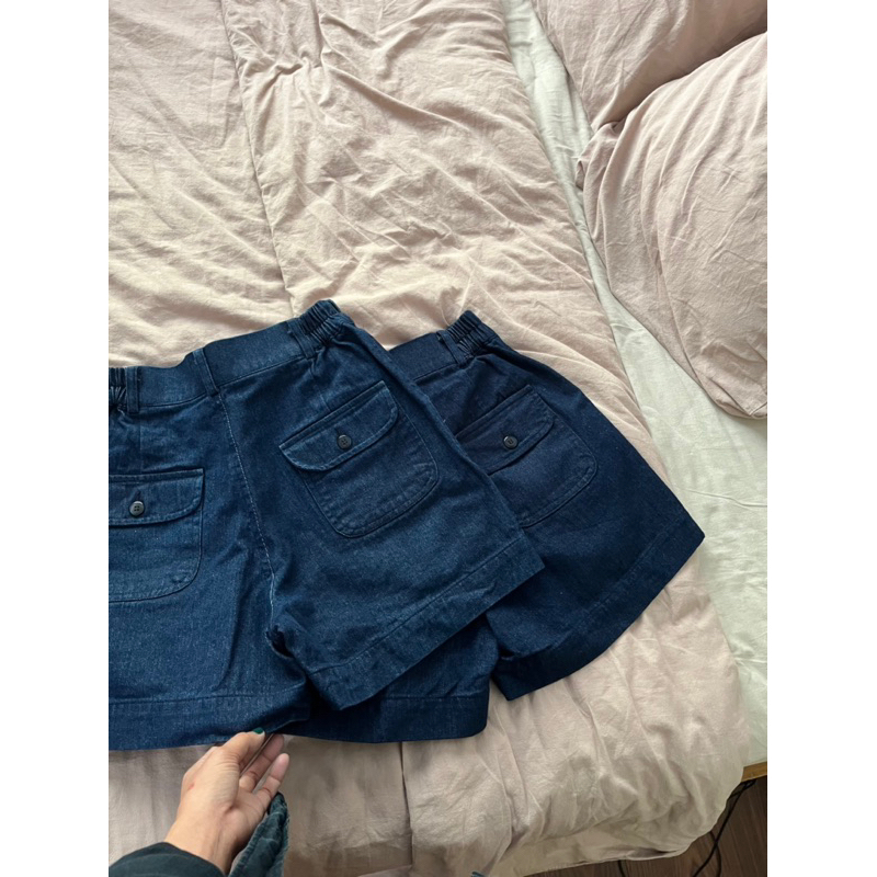 Quần short denim túi nắp cài