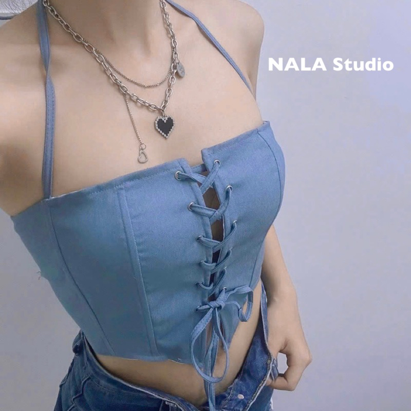 Áo corset dáng croptop thắt dây sexy chất kina - Yura Top