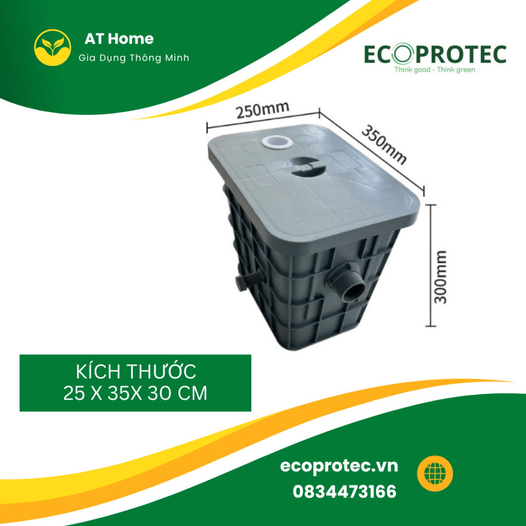 Thiết Bị Tách Dầu Mỡ, Bẫy Mỡ Thông Minh Ecoprotec 20L Vật Liệu PE GIa Đình, Chung Cư