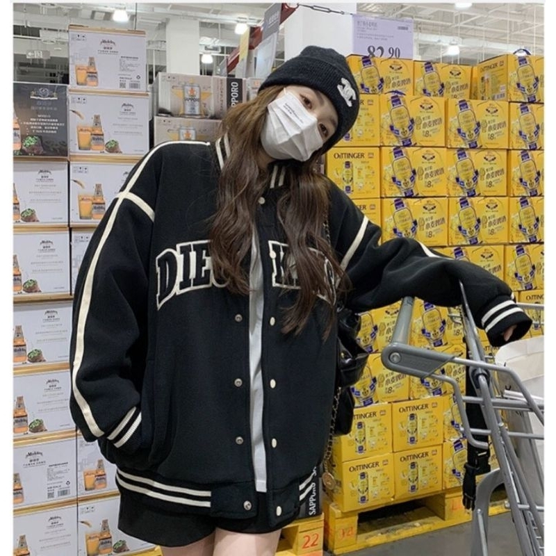 Áo Khoác Nỉ Ngoại Bomber Form Rộng Unisex - In Chữ DIEC KINS