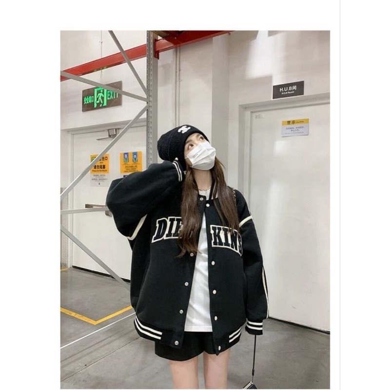 Áo Khoác Nỉ Ngoại Bomber Form Rộng Unisex - In Chữ DIEC KINS