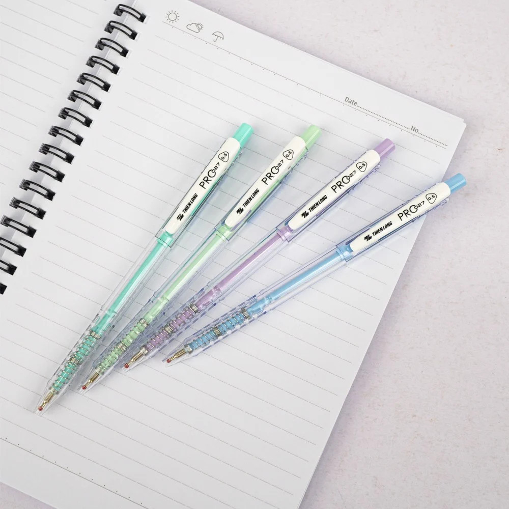 Vỉ 5 Bút bi Pro 027 ngòi 0.5 mm Thiên Long TL-105 - Mực xanh và mực đen