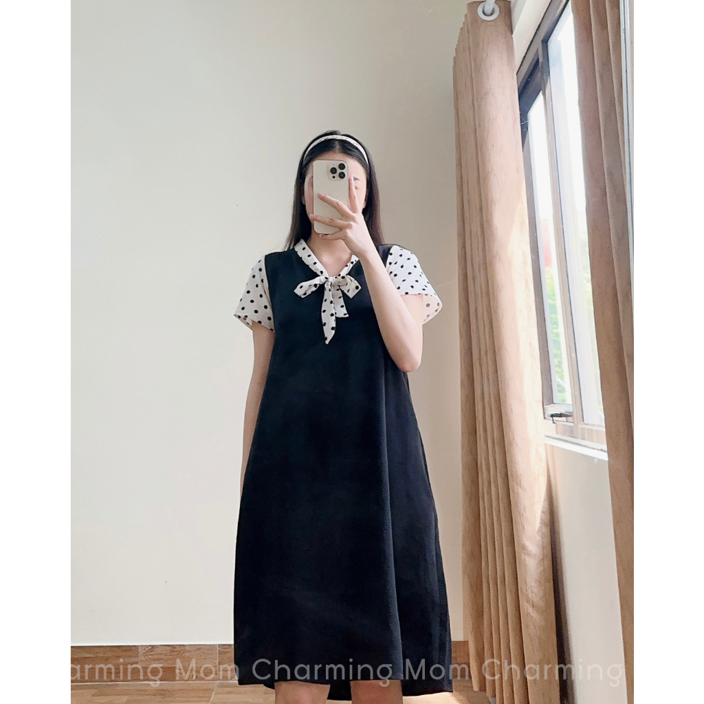 Đầm Bầu Hè Công Sở Dáng Xuông Chữ A Màu Đen Thiết Kế Phong Cách Hàn Quốc Chất Liệu Tằm Chun Nhẹ Mềm Mát Fullsize 40-85kg