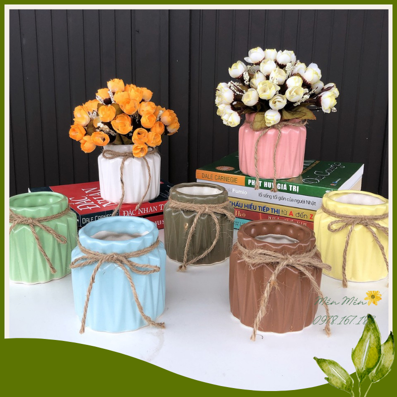 Bình Sứ giỏ cua dễ thương, Gốm sứ Bát tràng chắc chắn - Chậu cây hoa giả, sen đá, trang trí