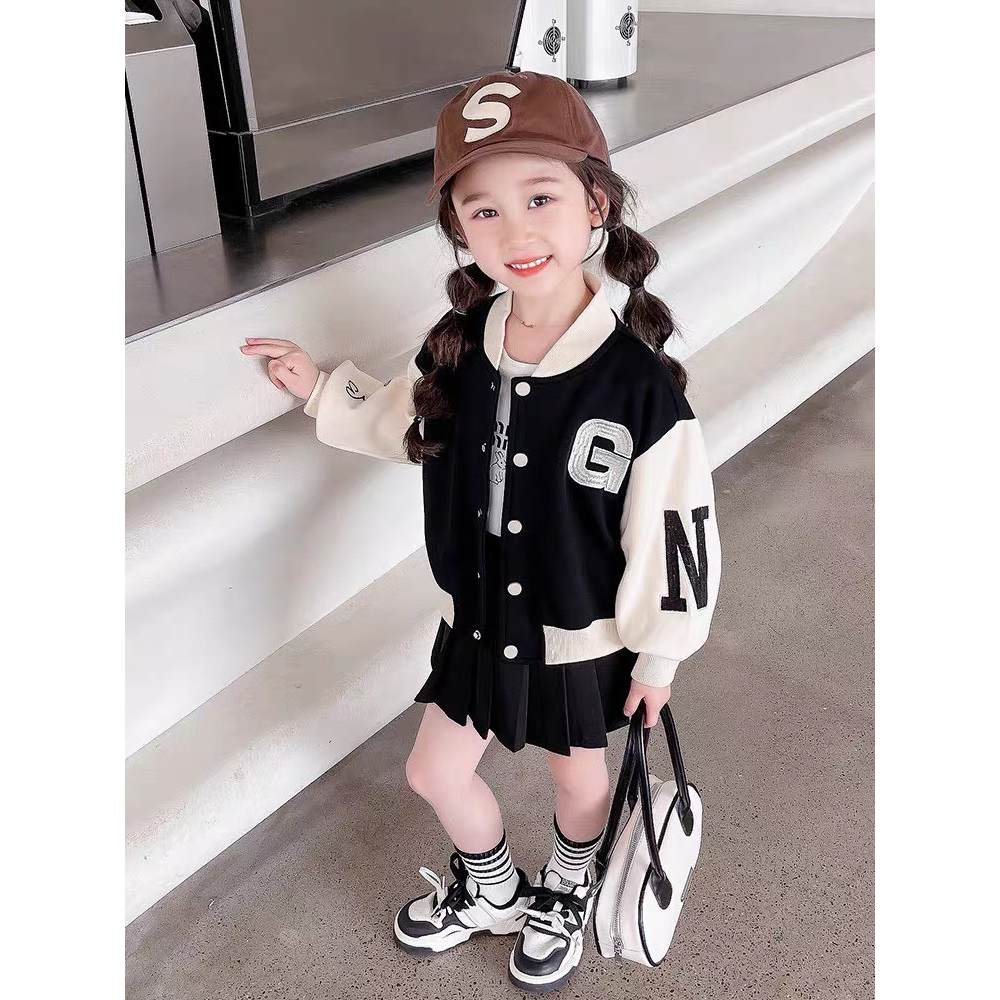 Áo khoác cho bé trai, bé gái, áo khoác da bomber thêu chữ G cho bé 10-30kg