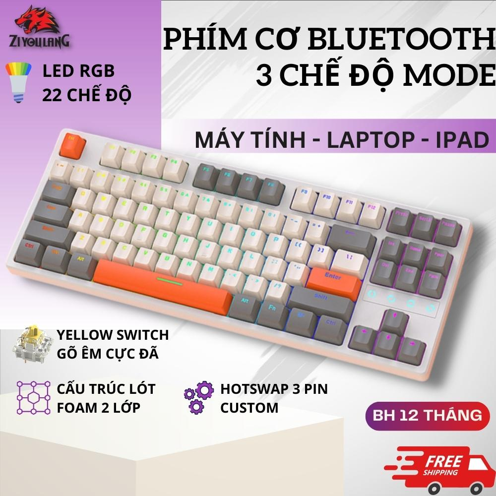 Bàn Phím Cơ Bluetooth Không Dây ZiyouLang K87 Trục Cơ Yellow Switch Led RGB HOTSWAP Cao Cấp Phù Hợp Laptop/Pc/ĐT/Mac