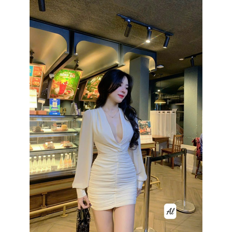 Váy đầm body nhún cut eo tay voan siêu đẹp kèm hoa