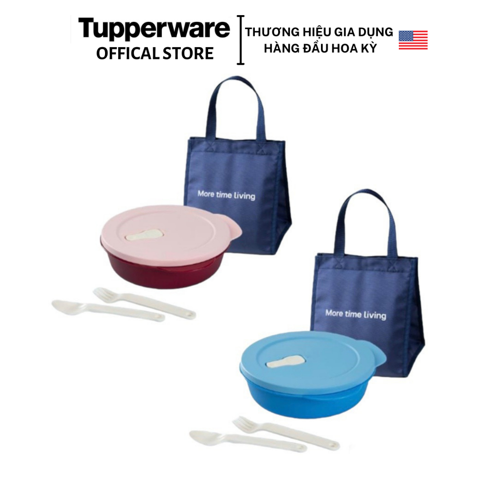 Bộ hộp cơm chia ngăn Tupperware Crystalwave Lunch Set - Dùng được lò vi sóng - Bảo hành trọn đời - Nhựa PP số 5