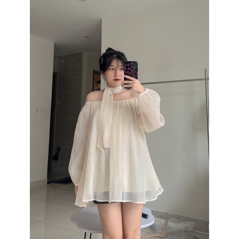 Áo trễ vai bồng bềnh kèm dây tiểu thư baziz closet