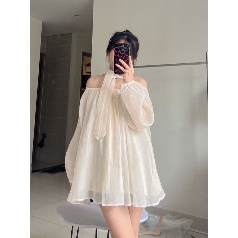 Áo trễ vai bồng bềnh kèm dây tiểu thư baziz closet