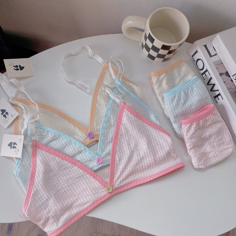 Set đồ lót cotton thông hơi tone màu pastel không gọng kèm mút mỏng - BST Kẹo Dẻo - Design by The Heidi