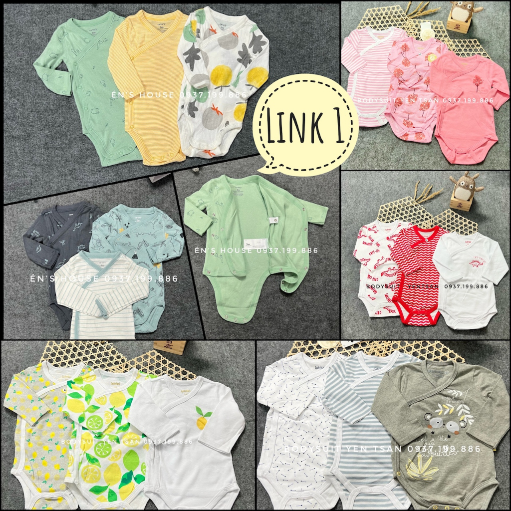 Link 1  - Bodysuit sơ sinh tay dài cài chéo 2 lớp xuất xịn cho bé, body chip dài tay