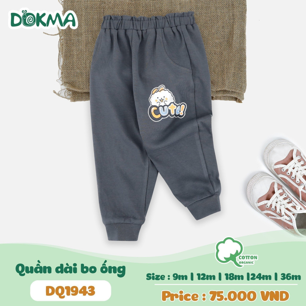 DQ1943 Quần dài bo gấu bé gái cotton dày vừa DOKMA