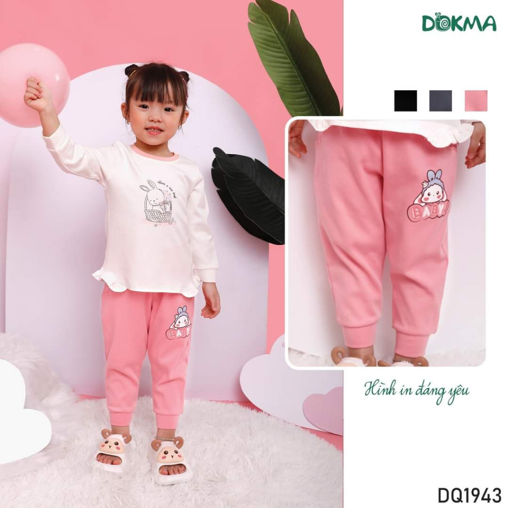 DQ1943 Quần dài bo gấu bé gái cotton dày vừa DOKMA
