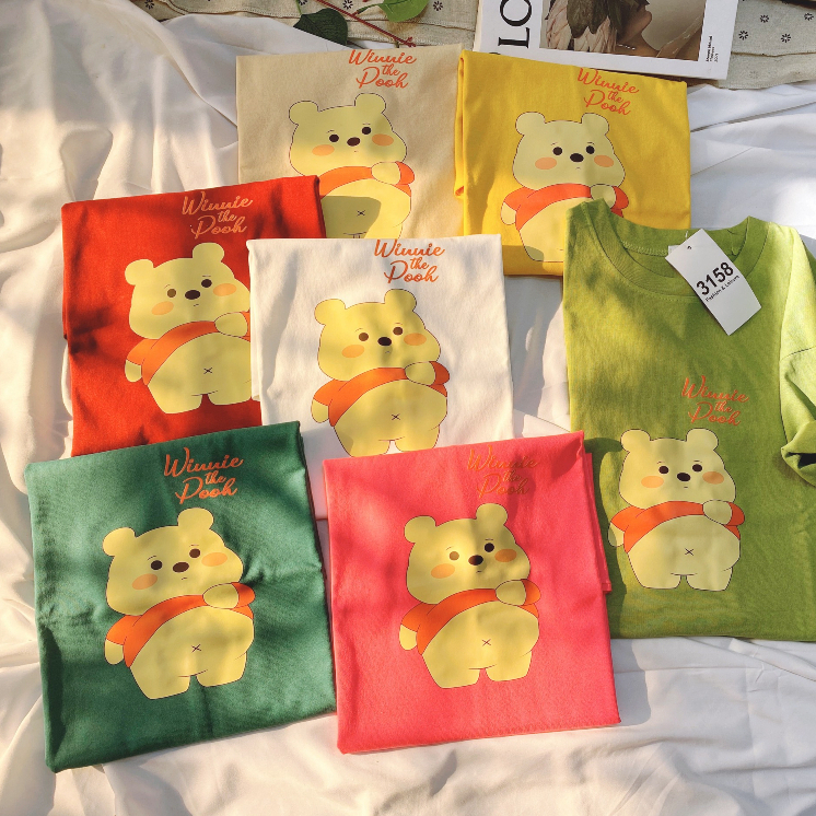 Áo thun form rộng 3158 mẫu "GẤU POOH" áo thun unisex nam nữ